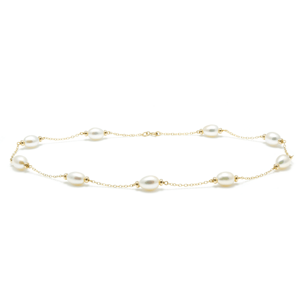 9ct Yellow Gold 10-11mm Elongated Cultured Pearl Necklace